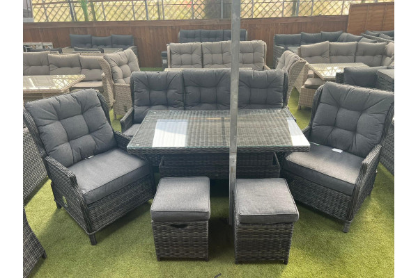 Sapcote Deluxe Reclining Lounge Set in Dark Grey Rattan 