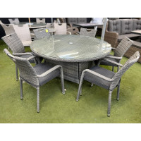 Sharnford Stacking 6 Seater Round Rattan Dining Set in Grey