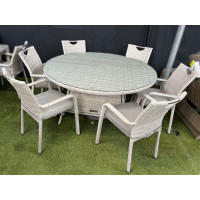 Sharnford Stacking 6 Seater Round Rattan Dining Set in Latte 