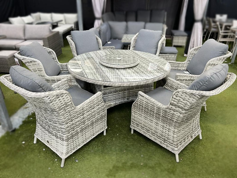 Verona 6 Seater Dining Set With Lazy Susan Grey