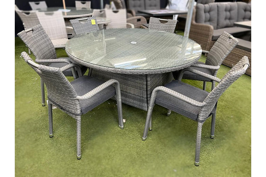 Sharnford Stacking Seater Round Rattan Dining Set in Grey