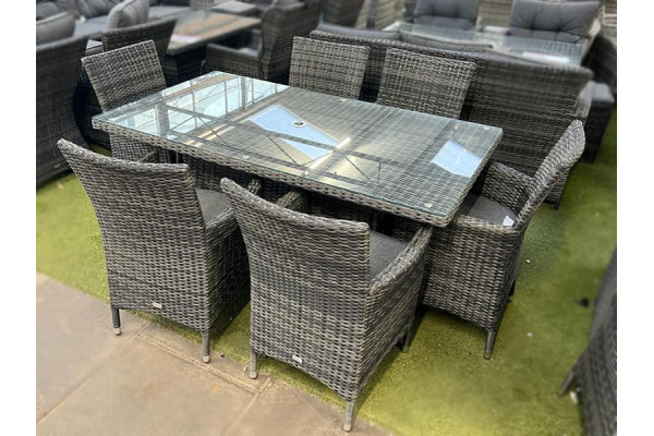 Sapcote 6 Seater Rectangular Dining Set in Dark Grey Rattan