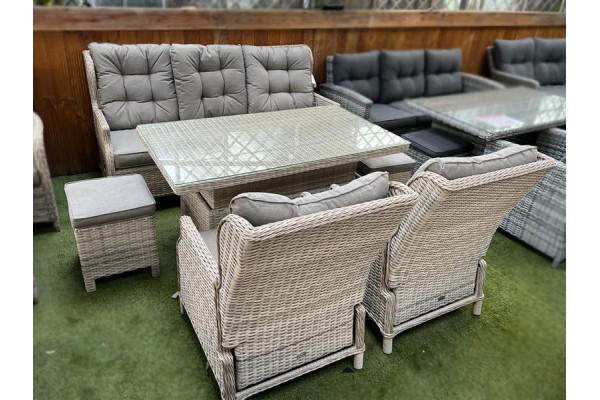 Sapcote Deluxe Reclining Lounge Set + Height Adjustable Table in Natural Rattan 