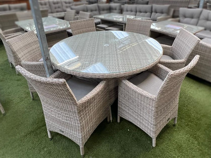 Sapcote 6 Seater Round Dining Set in Natural Rattan