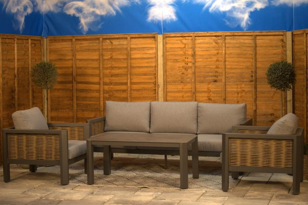 Bosworth Aluminium Lounge Set with Brown Rattan