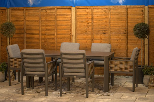 Bosworth Aluminium 6 Seater Dining Set with Brown Rattan
