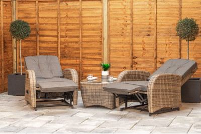 Burbage Rocking & Reclining Rattan Bistro Set in Cappuccino Brown