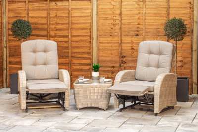 Burbage Rocking & Reclining Rattan Bistro Set in Latte