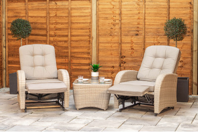 Burbage Rocking & Reclining Rattan Bistro Set in Latte