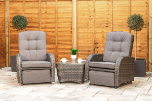 Burbage Rocking & Reclining Rattan Bistro Set in Stone Grey