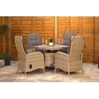 Burbage 4 Seater Round Reclining Dining Set in Cappuccino Rattan
