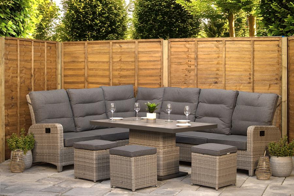 Burbage Reclining Rattan Corner Lounge Set in Silver Grey