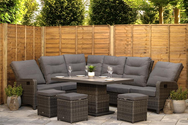 Burbage Reclining Rattan Corner Lounge Set in Stone Grey