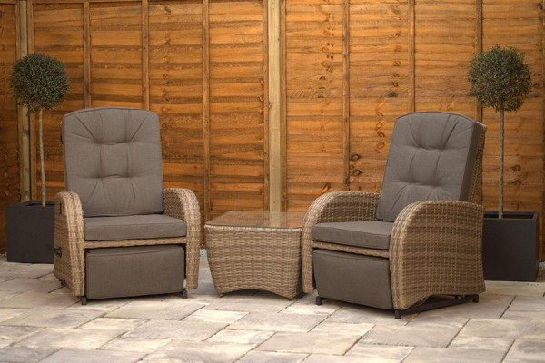 Burbage Rocking & Reclining Rattan Bistro Set in Cappuccino Brown