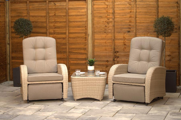 Burbage Rocking & Reclining Rattan Bistro Set in Latte