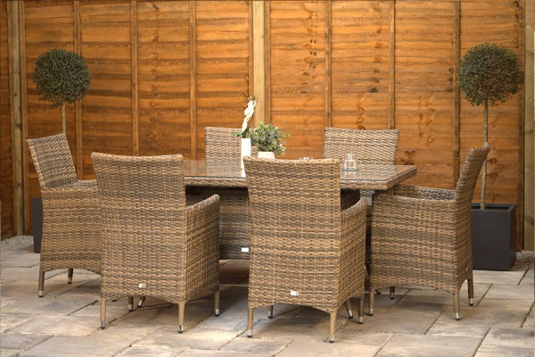 Sapcote 6 Seater Rectangular Dining Set in Brown Rattan