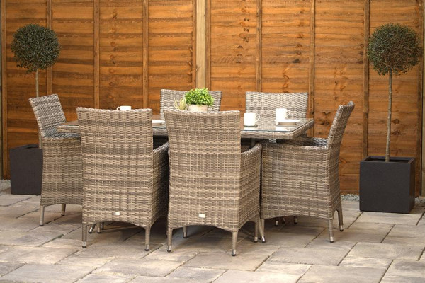 Sapcote 6 Seater Rectangular Dining Set in Grey Rattan