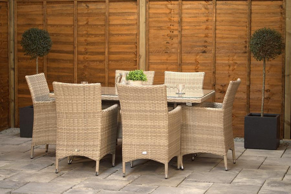 Sapcote 6 Seater Rectangular Dining Set in Natural Rattan