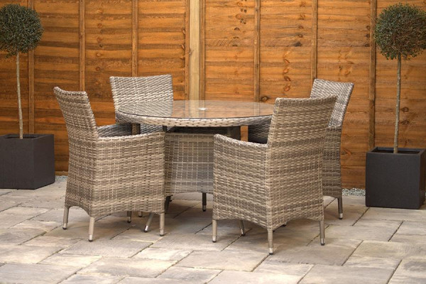 Sapcote 4 Seater Round Dining Set in Grey Rattan