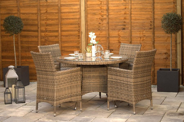 Sapcote 4 Seater Round Dining Set in Brown Rattan