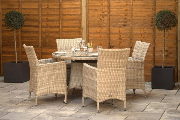 Sapcote 4 Seater Round Dining Set in Natural Rattan