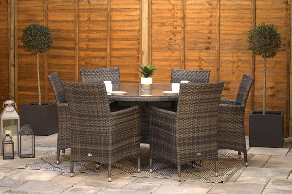 Sapcote 6 Seater Round Dining Set in Dark Grey Rattan