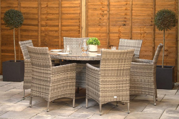 Sapcote 6 Seater Round Dining Set in Grey Rattan