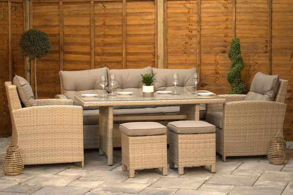 Sapcote Modular Lounge Dining Set in Natural Rattan