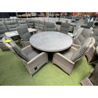Burbage 6 Seater Round Reclining Dining Set in Cappuccino Rattan