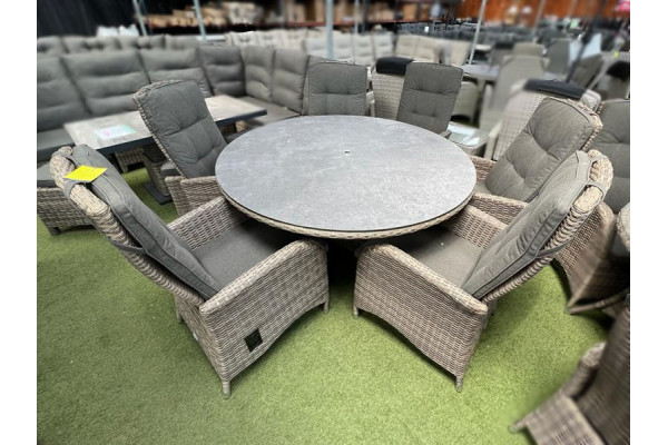 Burbage 6 Seater Round Reclining Dining Set in Cappuccino Rattan