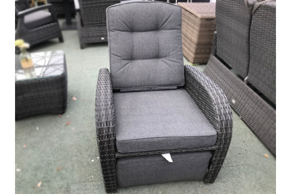 Reclining Rattan Chair + Built in Footrest in Stone Grey