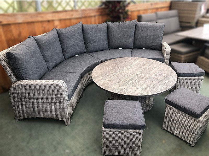 Curved Rattan Sofa Set in Silver Grey Sapcote Garden Centre