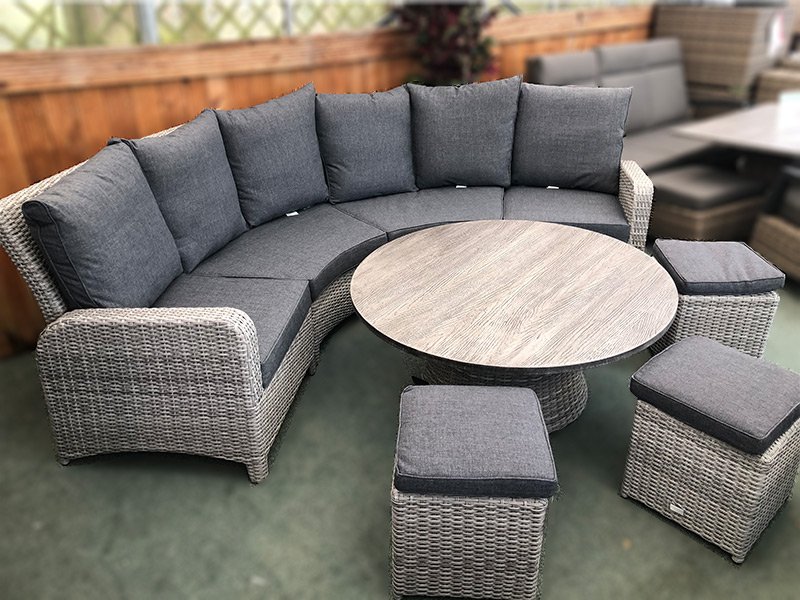 Curved Rattan Sofa Set in Silver Grey - Sapcote Garden Centre