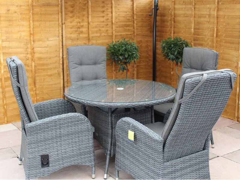 Round Rattan Dining Set With Reclining, Round Rattan Garden Table And 4 Chairs