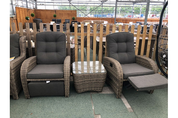 Reclining Rattan Bistro Set + Built in Footrests in Cappuccino