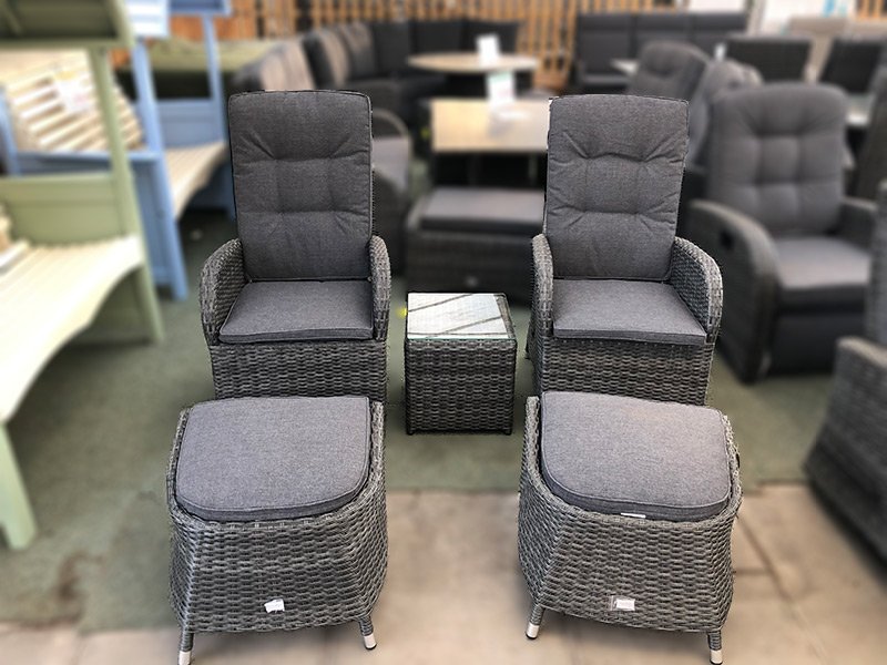 Stoney Grey Rattan Reclining Duo Bistro Set - Sapcote Garden Centre