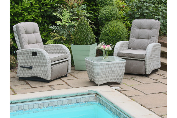 Reclining Rattan Bistro Set + Built in Footrests in Latte 2020