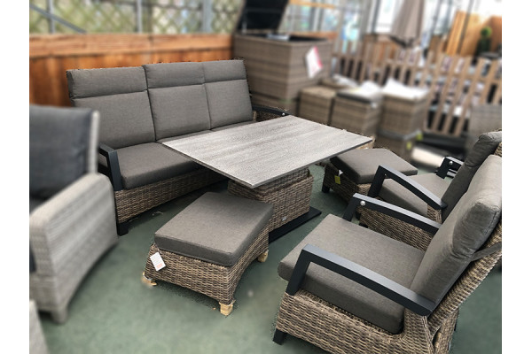 Metal Armed Reclining Rattan Sofa Set in Cappuccino