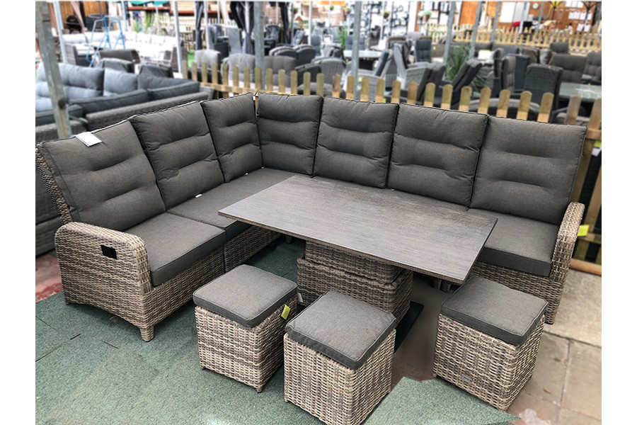 Large Reclining Rattan Corner Sofa Set Cappuccino