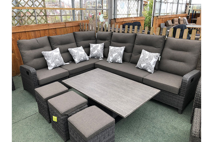 Large Reclining Rattan Corner Sofa Set Stone Grey