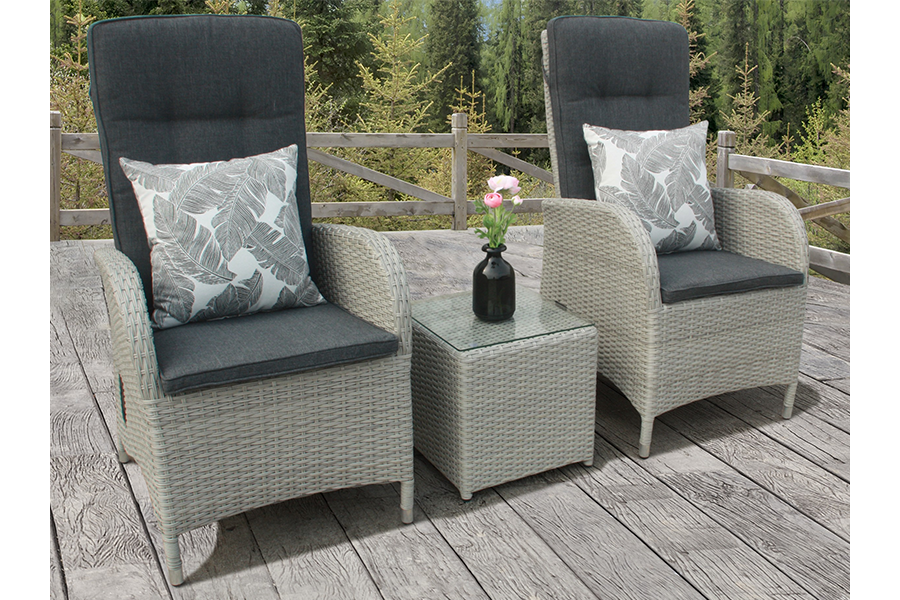 Burbage 2 Seater Reclining Rattan Bistro Set in Silver Grey