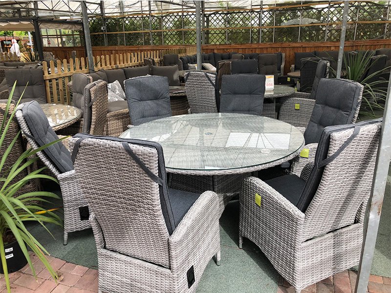 Silver Grey Rattan Dining Set + 6 Reclining Garden Chairs UK