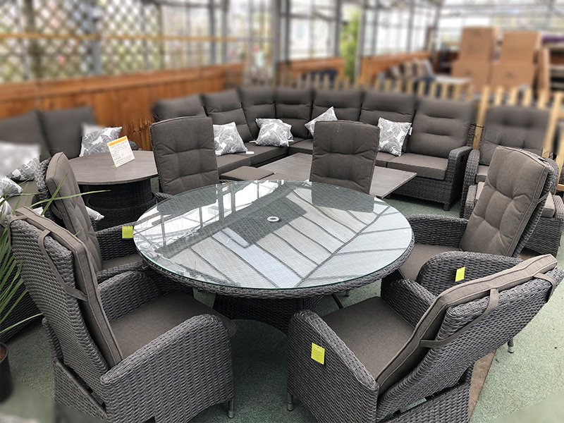 6 seater garden table sale and reclining chairs