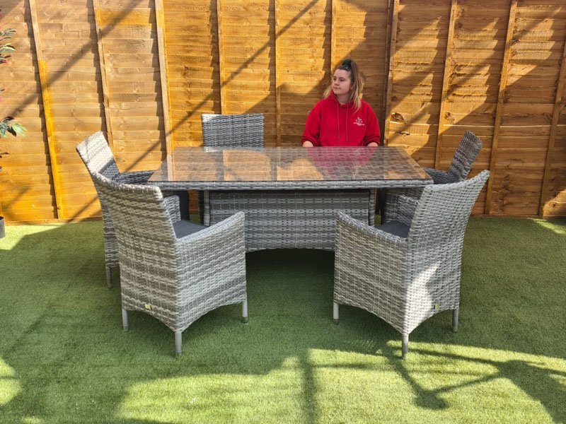 Sapcote 6 Seater Rectangular Dining Set in Grey Rattan