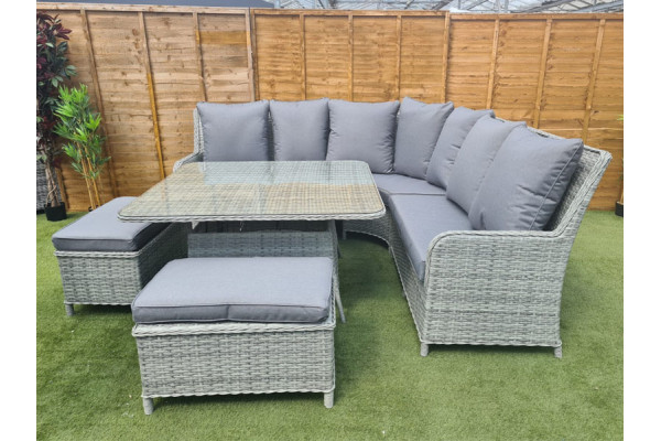 Cassano Grey Corner Rattan Sofa Dining Set