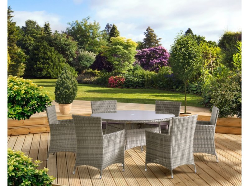Portofino 6 Seater Dining Set in Brown Rattan