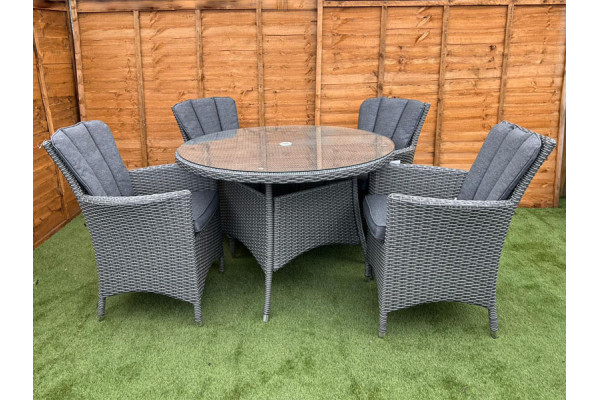 Kenilworth 4 Seater Dining Set in Grey Rattan