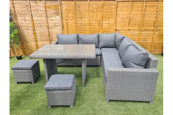 Croft Hiback Rattan Corner Dining Set in Grey