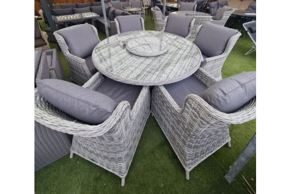 Rutland 6 Seater Dining Set With Lazy Susan in Grey