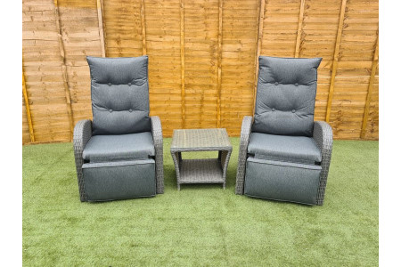 Burton Reclining Rattan Bistro Set + Built in Footrests